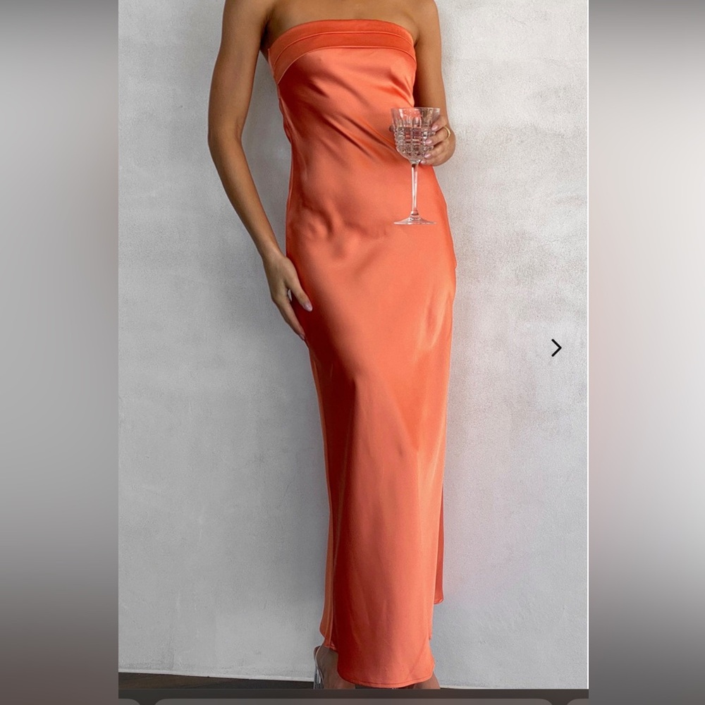 Orange Satin Strapless Dress